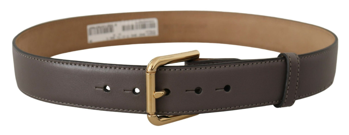 Dolce &amp; Gabbana Gray Calfskin Leather Gold Metal Logo Buckle Belt