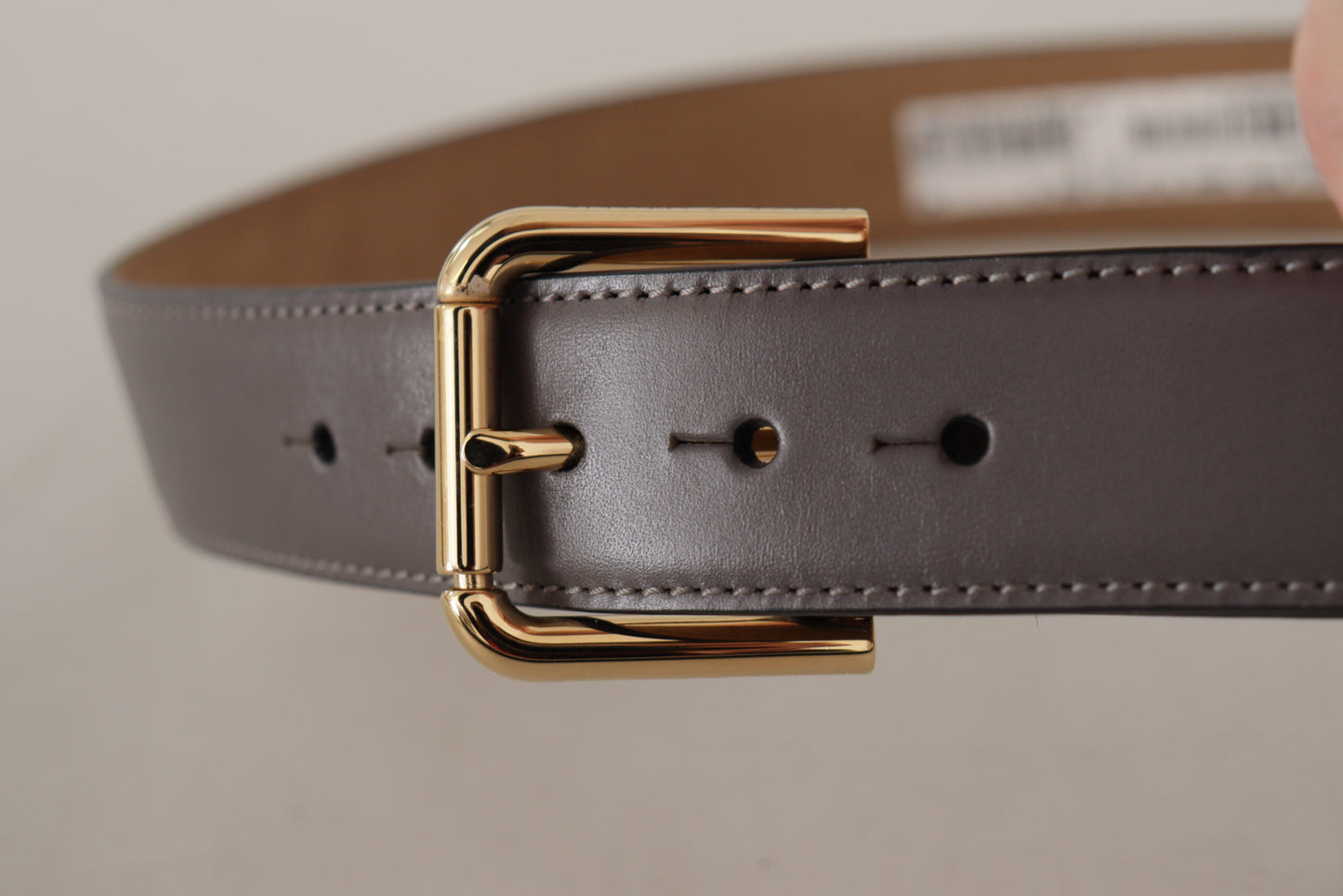 Dolce &amp; Gabbana Gray Calfskin Leather Gold Metal Logo Buckle Belt