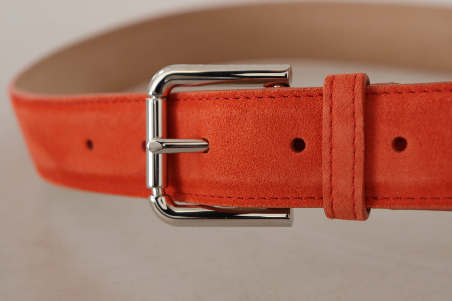 Dolce &amp; Gabbana Orange Leather Suede Silver Logo Metal Buckle Belt