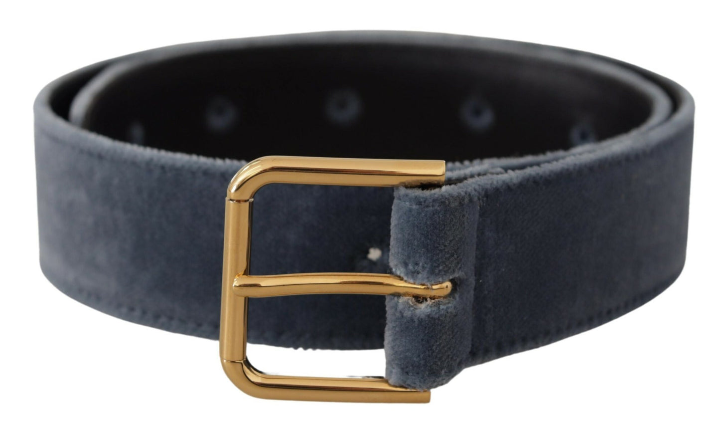 Dolce &amp; Gabbana Navy Blue Velvet Gold Metal Logo Waist Buckle Belt