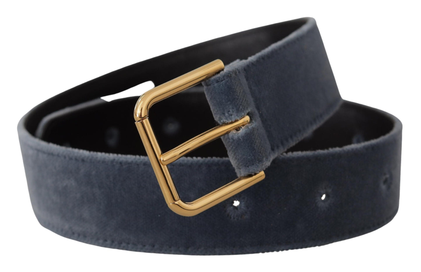 Dolce &amp; Gabbana Navy Blue Velvet Gold Metal Logo Waist Buckle Belt