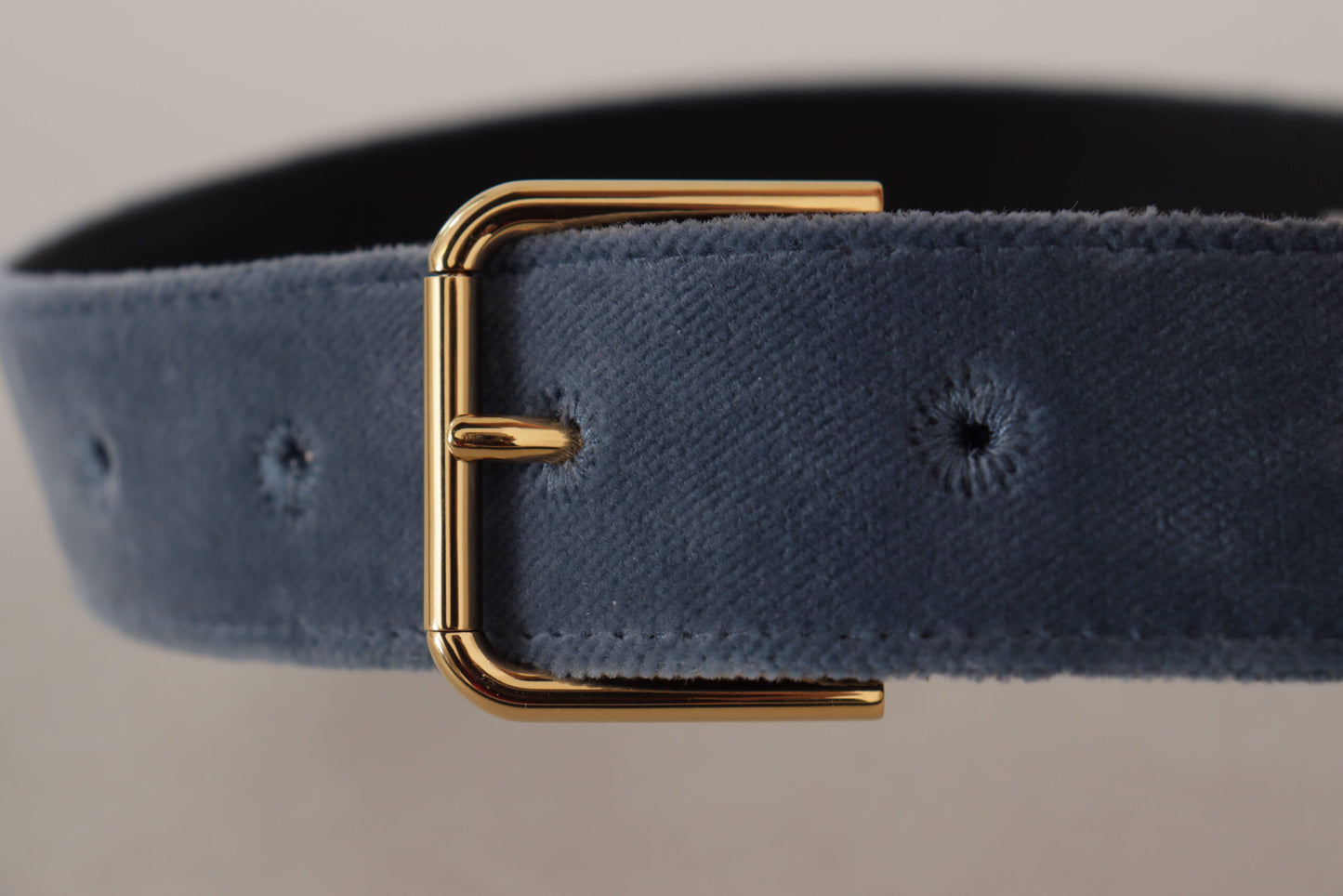 Dolce &amp; Gabbana Navy Blue Velvet Gold Metal Logo Waist Buckle Belt