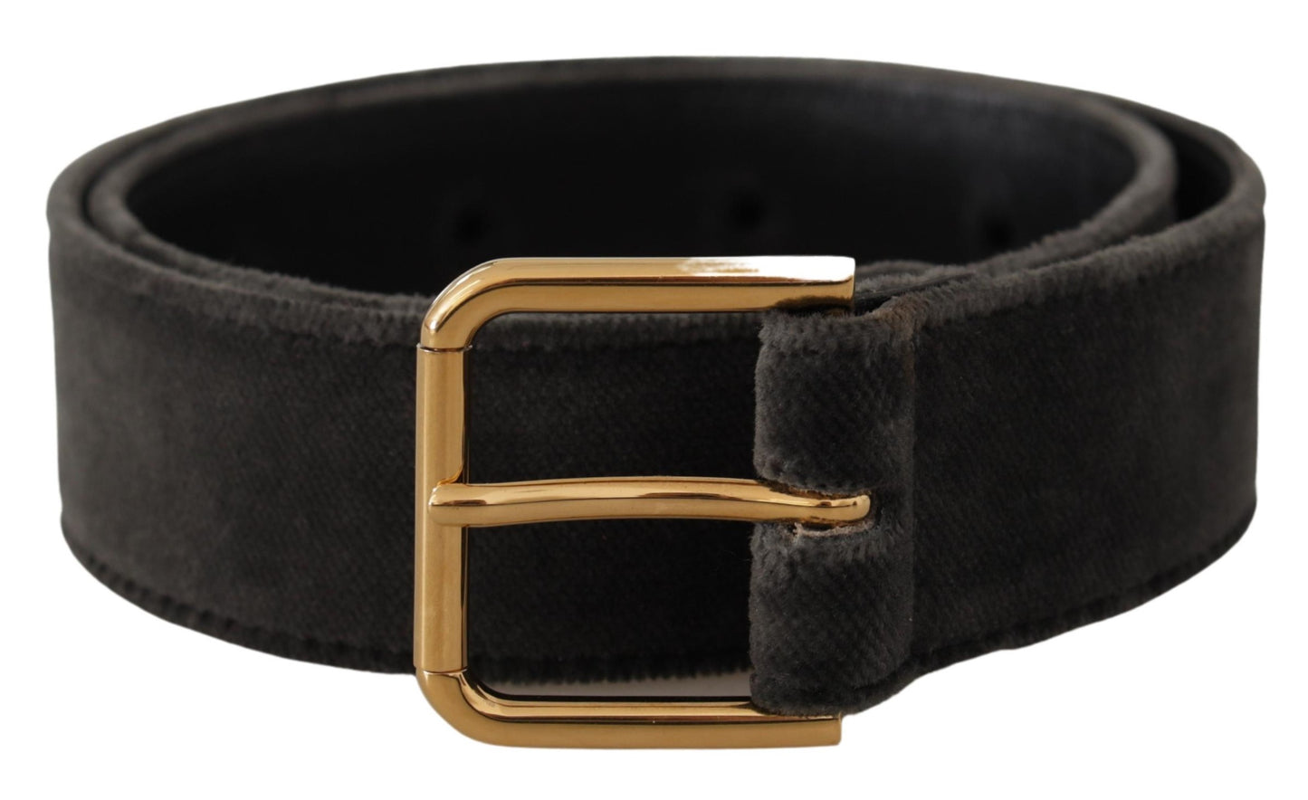 Dolce &amp; Gabbana Brown Velvet Gold Tone Logo Metal Waist Buckle Belt