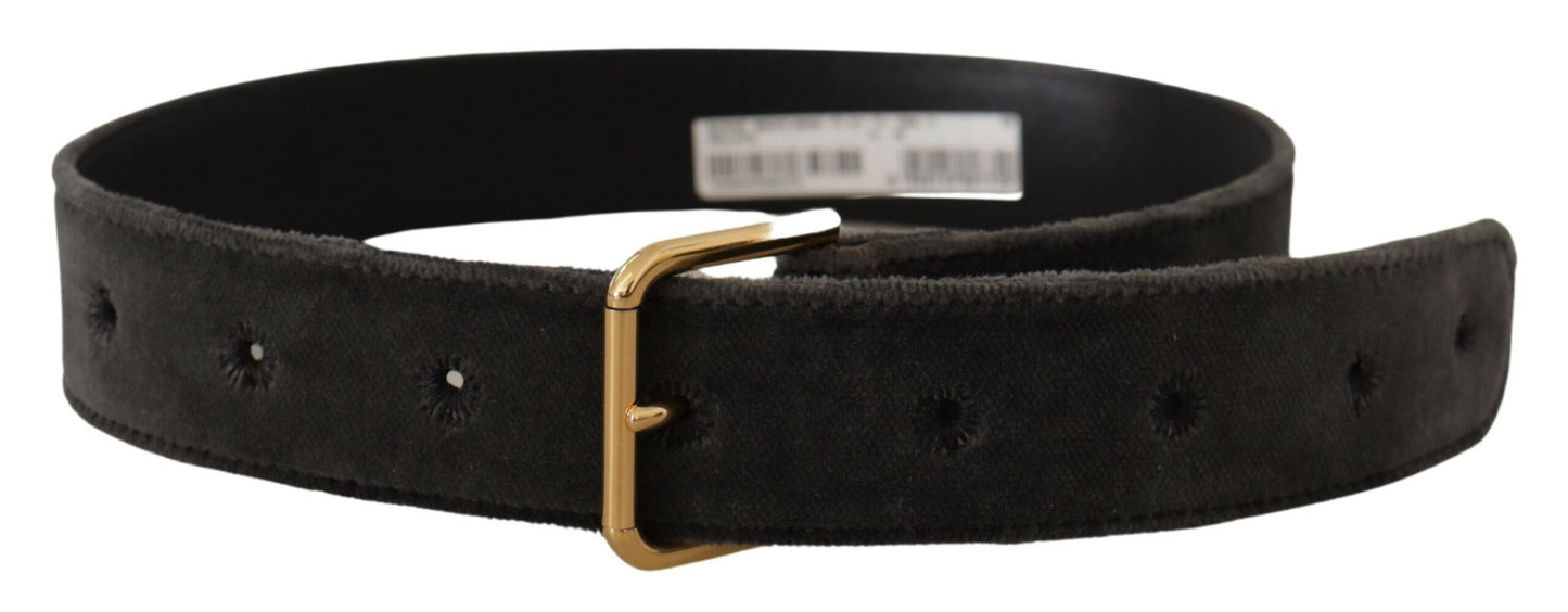 Dolce &amp; Gabbana Brown Velvet Gold Tone Logo Metal Waist Buckle Belt