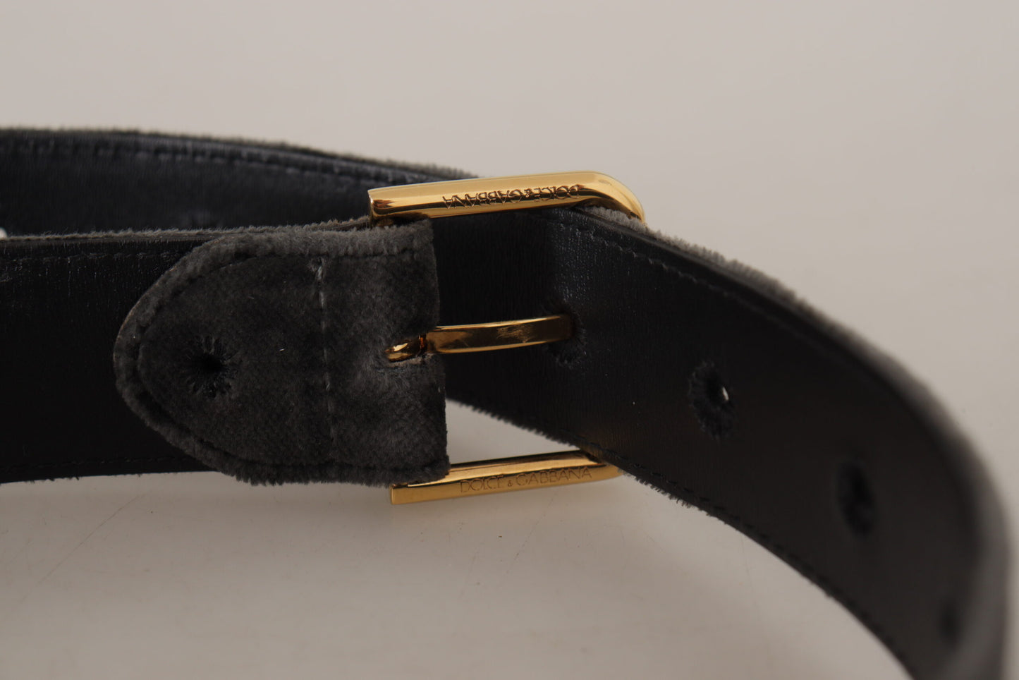 Dolce &amp; Gabbana Brown Velvet Gold Tone Logo Metal Waist Buckle Belt