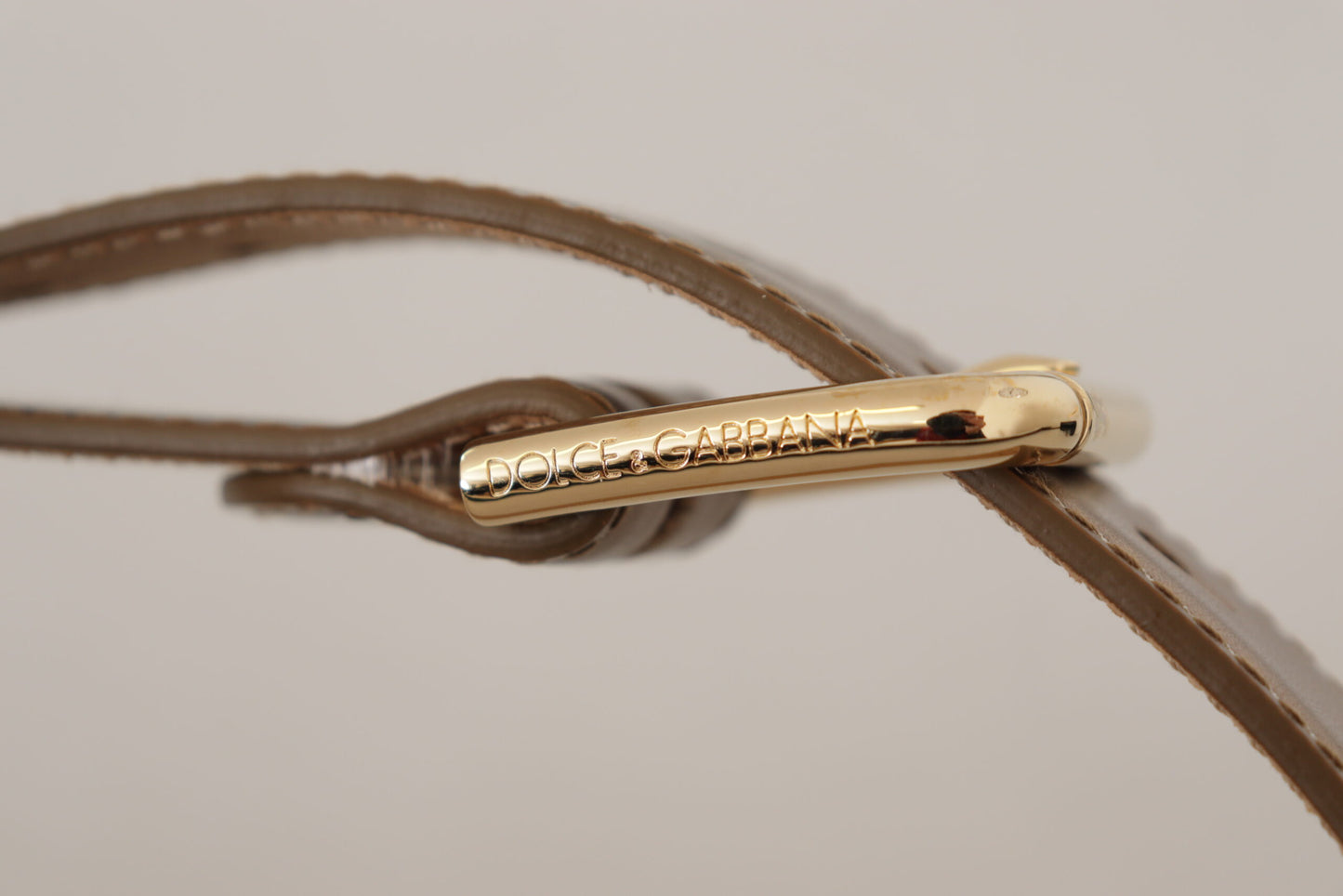 Dolce &amp; Gabbana Bronze Leather Gold Logo Engraved Waist Buckle Belt