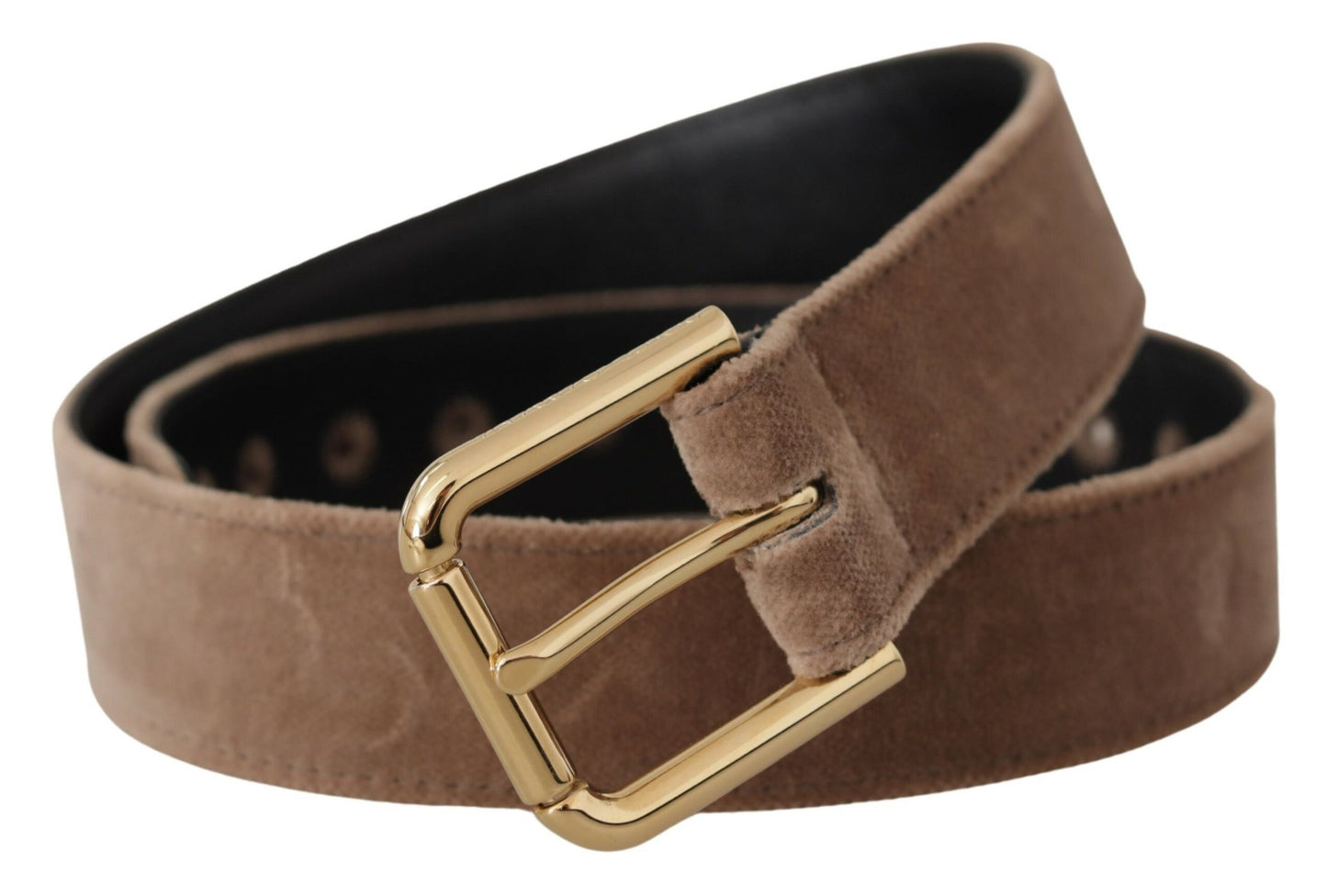 Dolce &amp; Gabbana Light Brown Velvet Gold Tone Logo Metal Buckle Belt