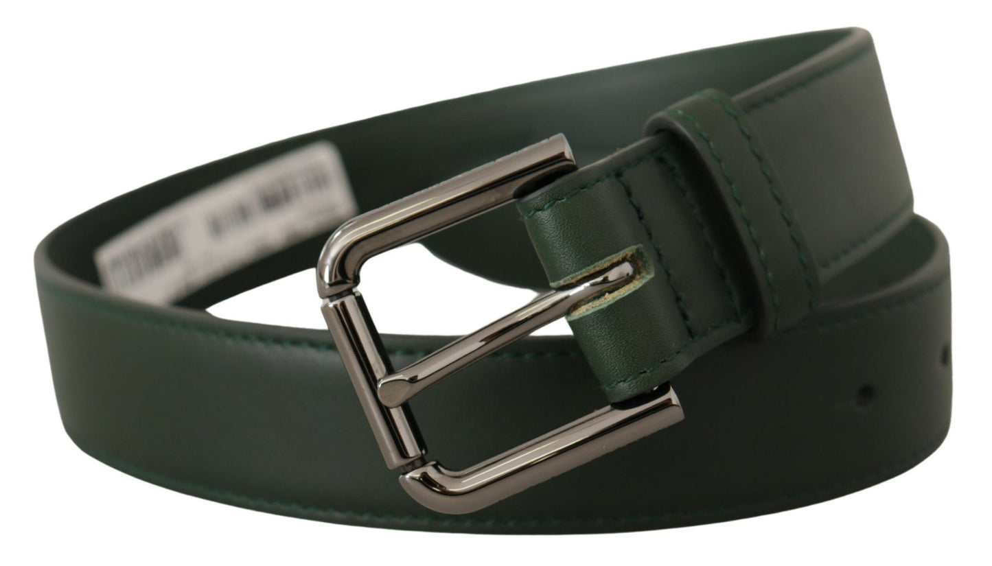 Dolce &amp; Gabbana Army Green Leather Logo Metal Waist Buckle Belt