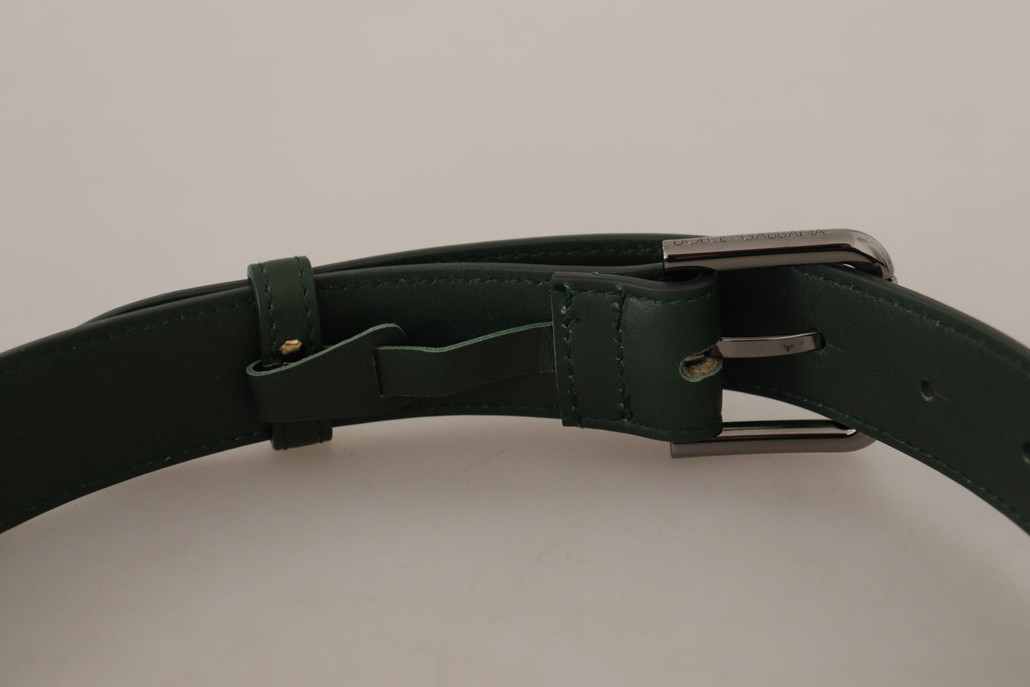 Dolce &amp; Gabbana Army Green Leather Logo Metal Waist Buckle Belt