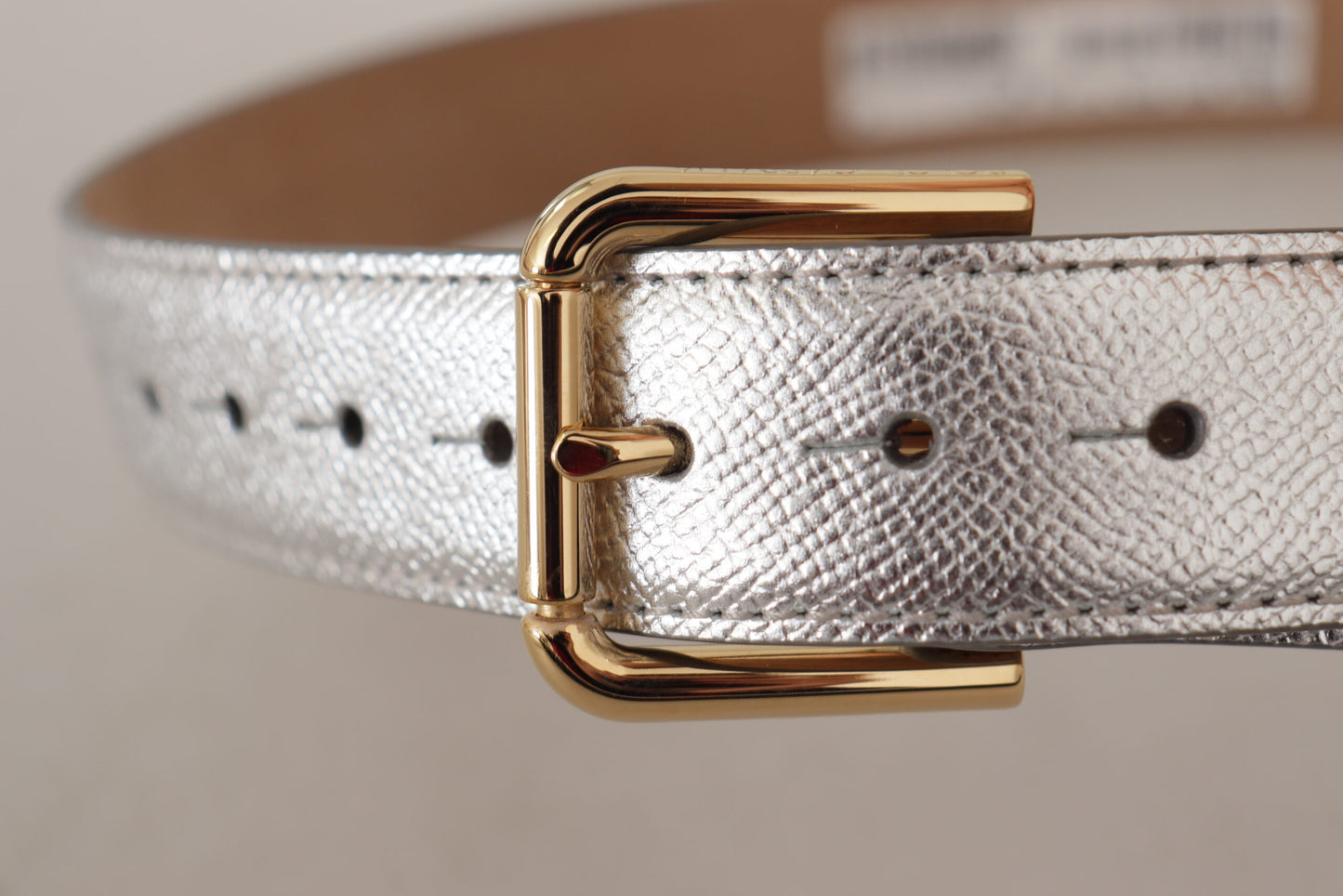 Dolce &amp; Gabbana Silver Leather Gold Tone Logo Metal Waist Buckle Belt