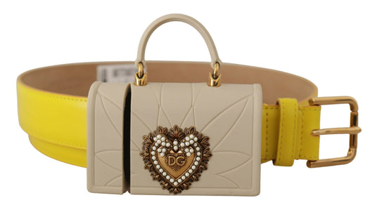 Dolce &amp; Gabbana Yellow Leather Devotion Heart Micro Bag Headphones Belt