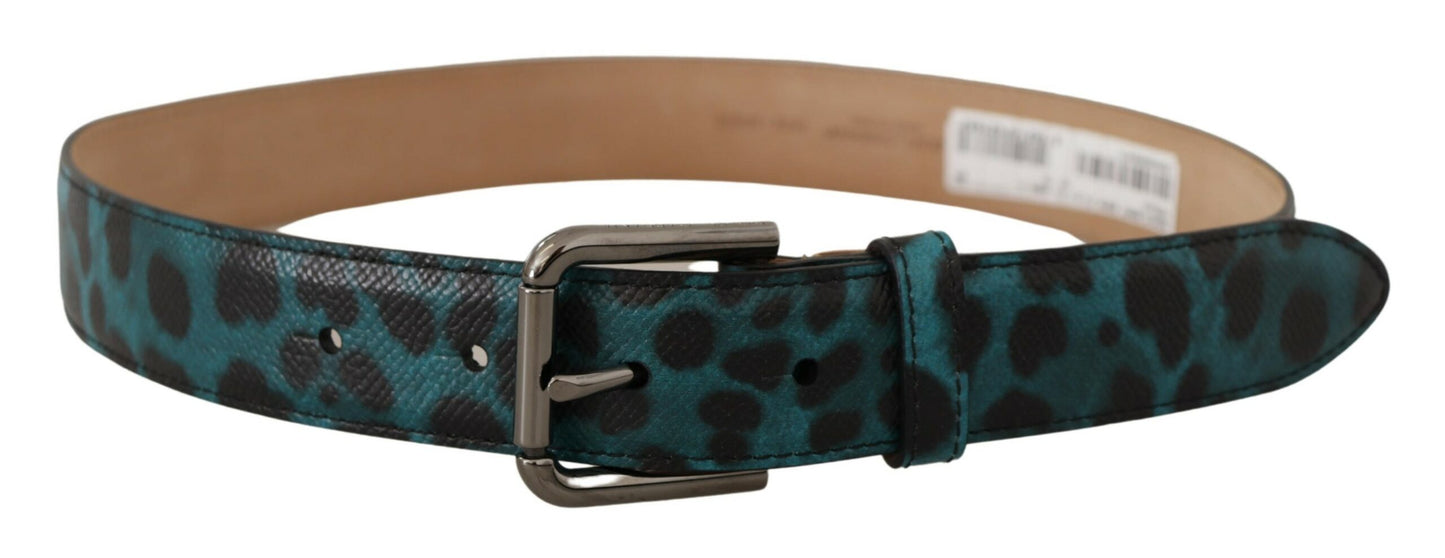 Dolce &amp; Gabbana Blue Green Leopard Print Logo Metal Waist Buckle Belt