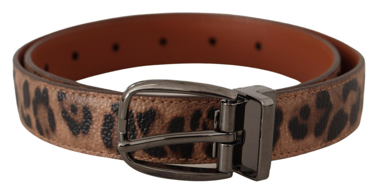 Dolce &amp; Gabbana Brown Leopard Embossed Leather Buckle Belt