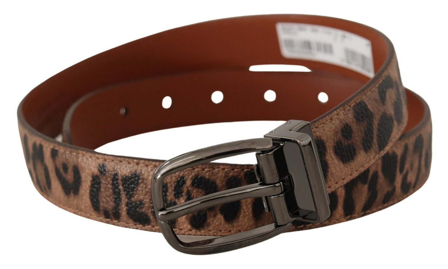 Dolce &amp; Gabbana Brown Leopard Embossed Leather Buckle Belt