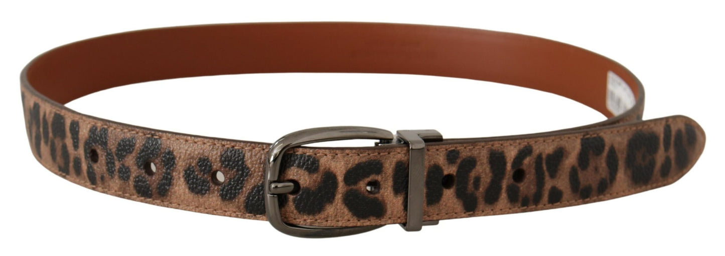 Dolce &amp; Gabbana Brown Leopard Embossed Leather Buckle Belt