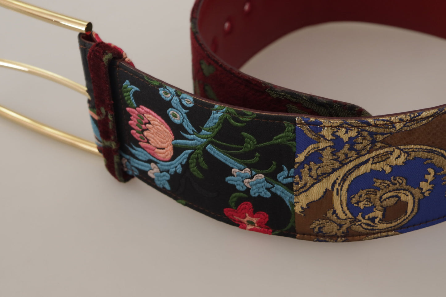 Dolce &amp; Gabbana Red Embroidered Leather Gold Logo Metal Buckle Belt