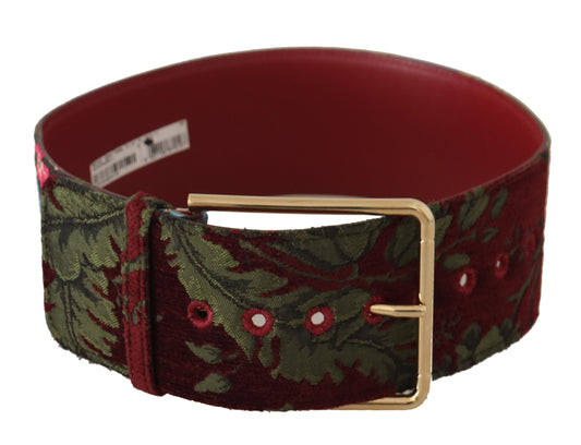 Dolce &amp; Gabbana Red Embroidered Leather Gold Logo Metal Buckle Belt