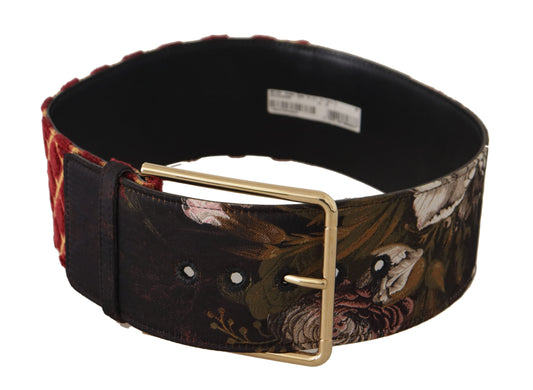 Dolce &amp; Gabbana Multicolor Wide Leather Floral Gold Metal Buckle Belt