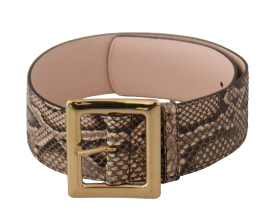 Dolce &amp; Gabbana Beige Exotic Leather Wide Gold Metal Buckle Belt