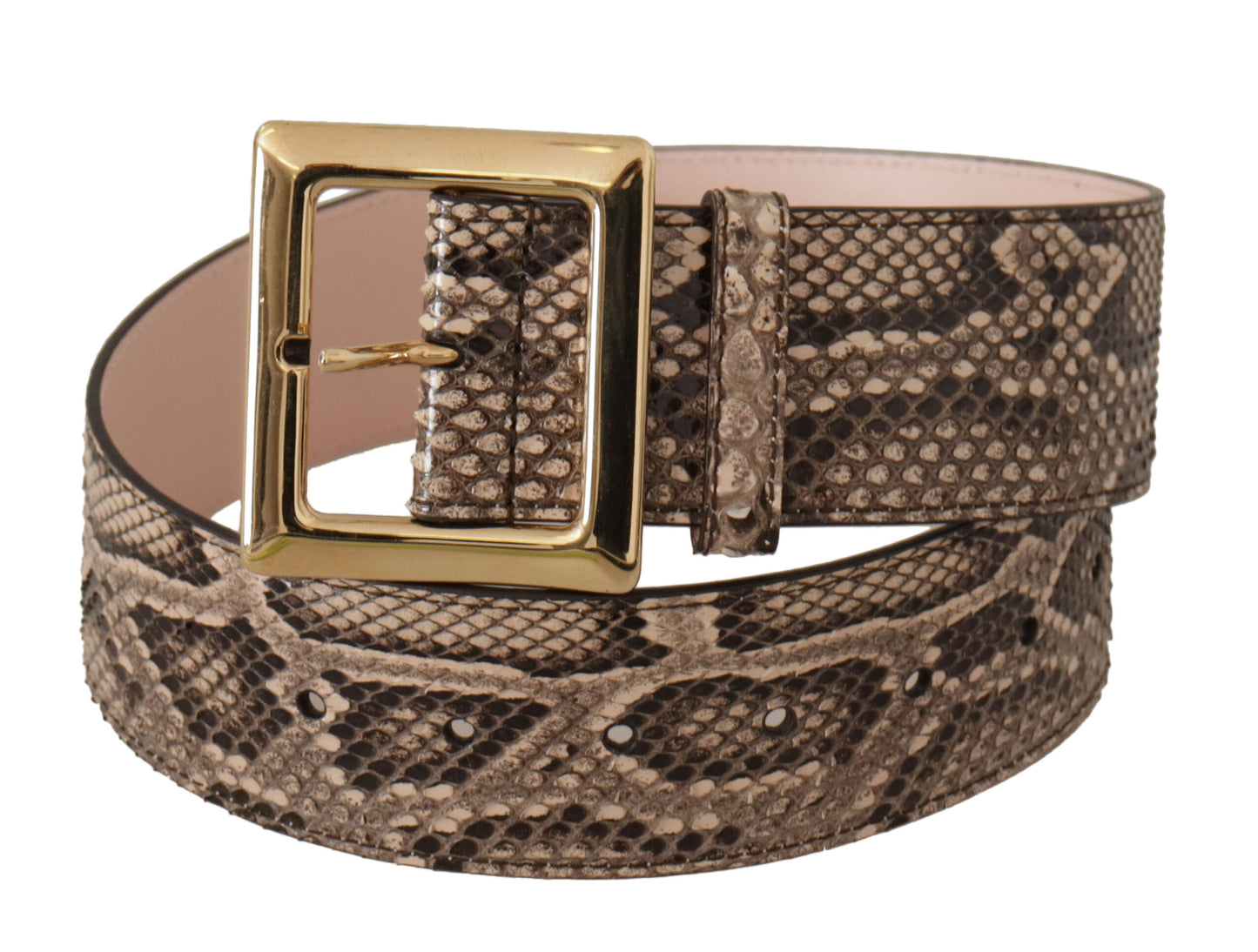 Dolce &amp; Gabbana Beige Exotic Leather Wide Gold Metal Buckle Belt