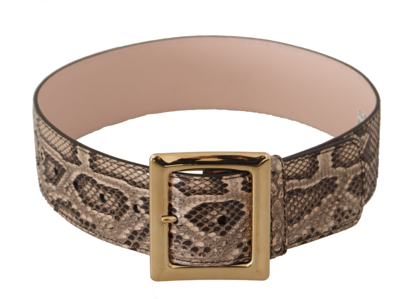 Dolce &amp; Gabbana Beige Exotic Leather Wide Gold Metal Buckle Belt