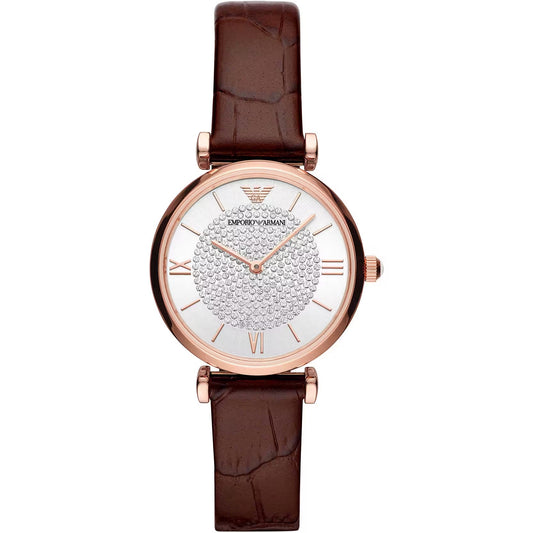 Emporio Armani Elegante Bordeaux-Lederuhr für Damen