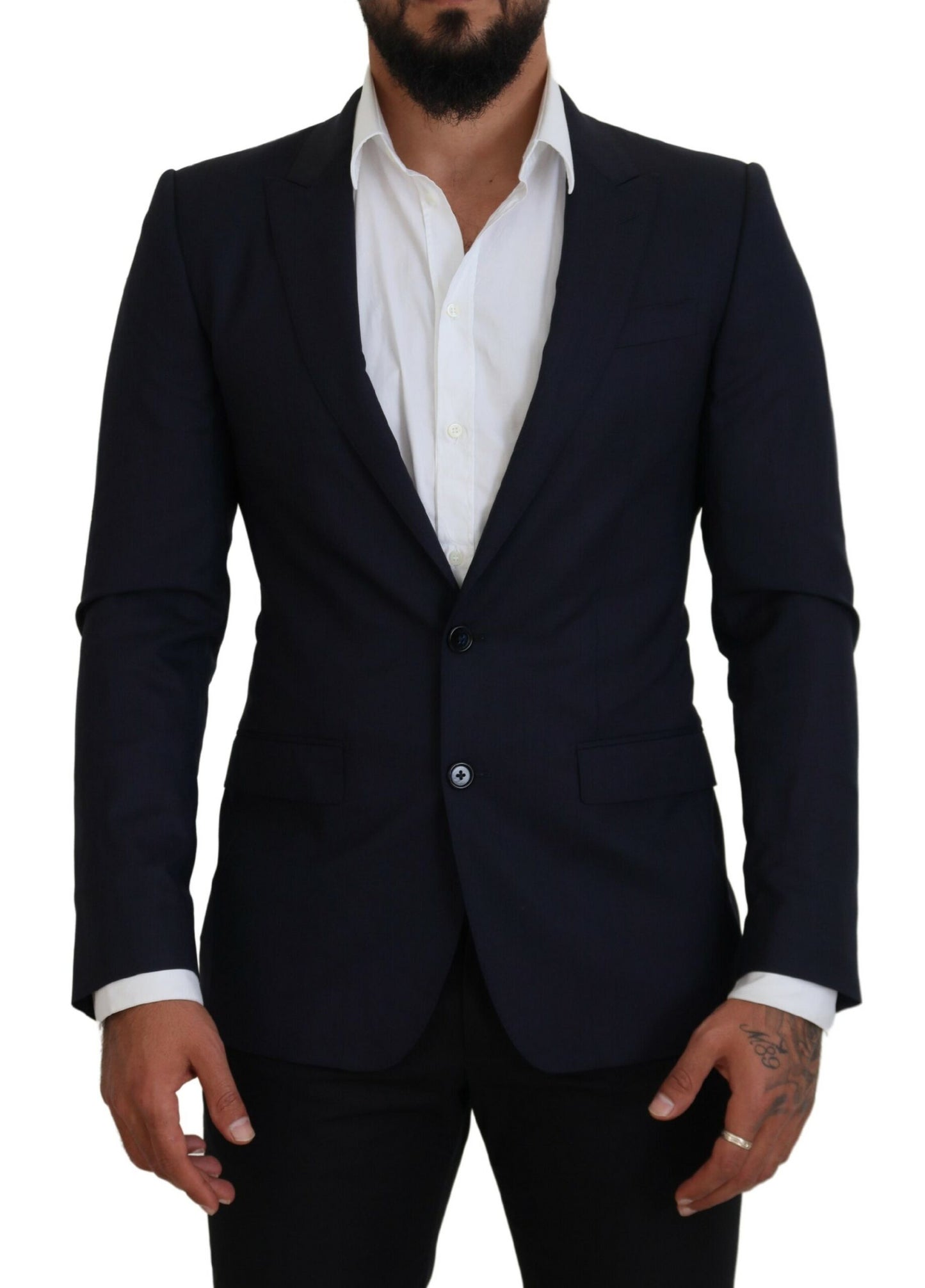 Dolce &amp; Gabbana Blue Wool Slim Fit Formal Coat Blazer