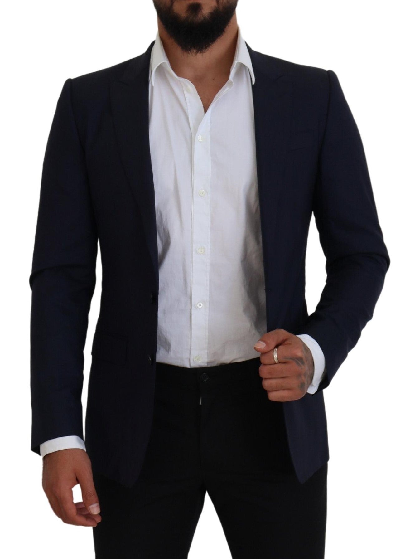 Dolce &amp; Gabbana Blue Wool Slim Fit Formal Coat Blazer