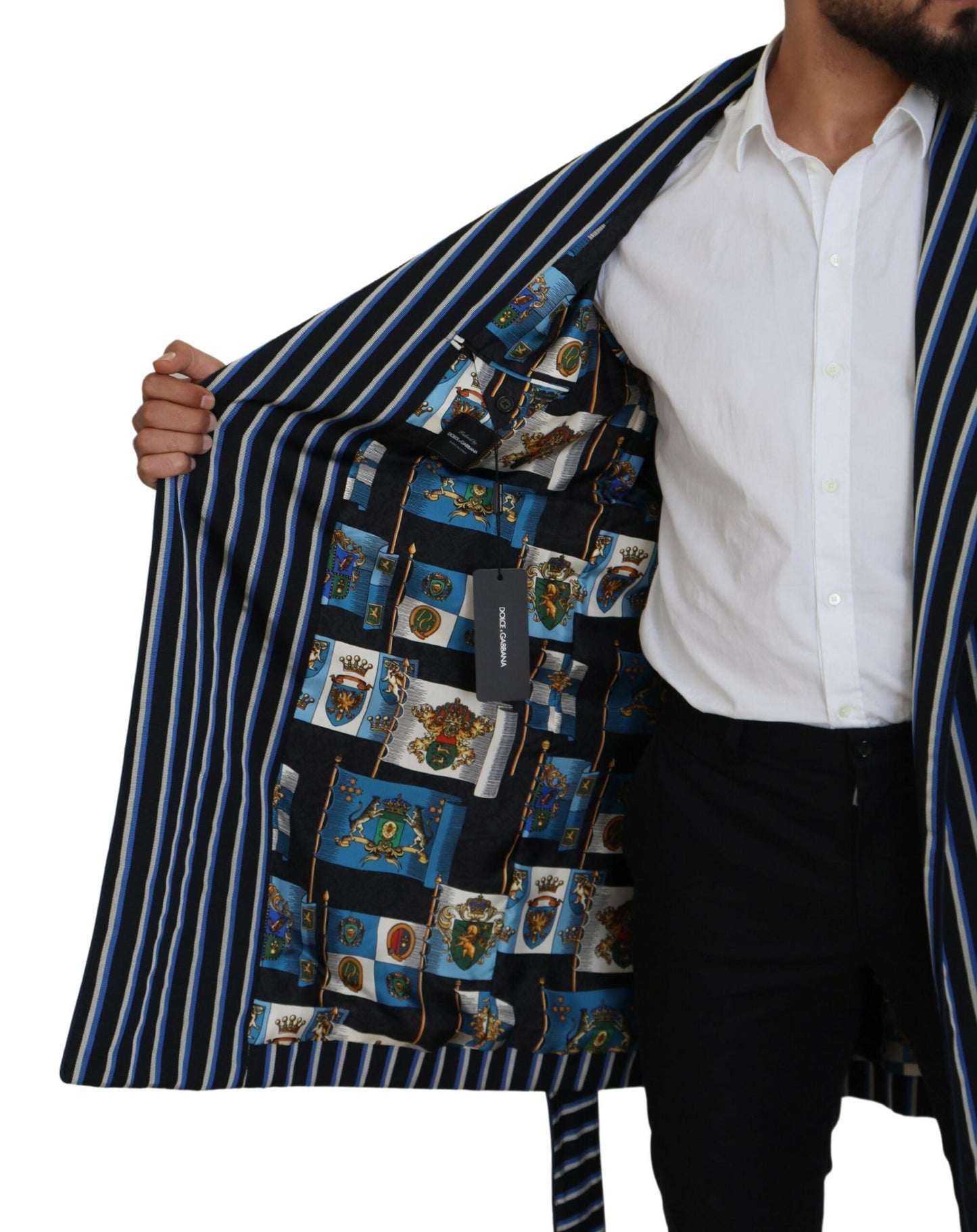 Dolce &amp; Gabbana Black Blue Martini Printed Lining Robe