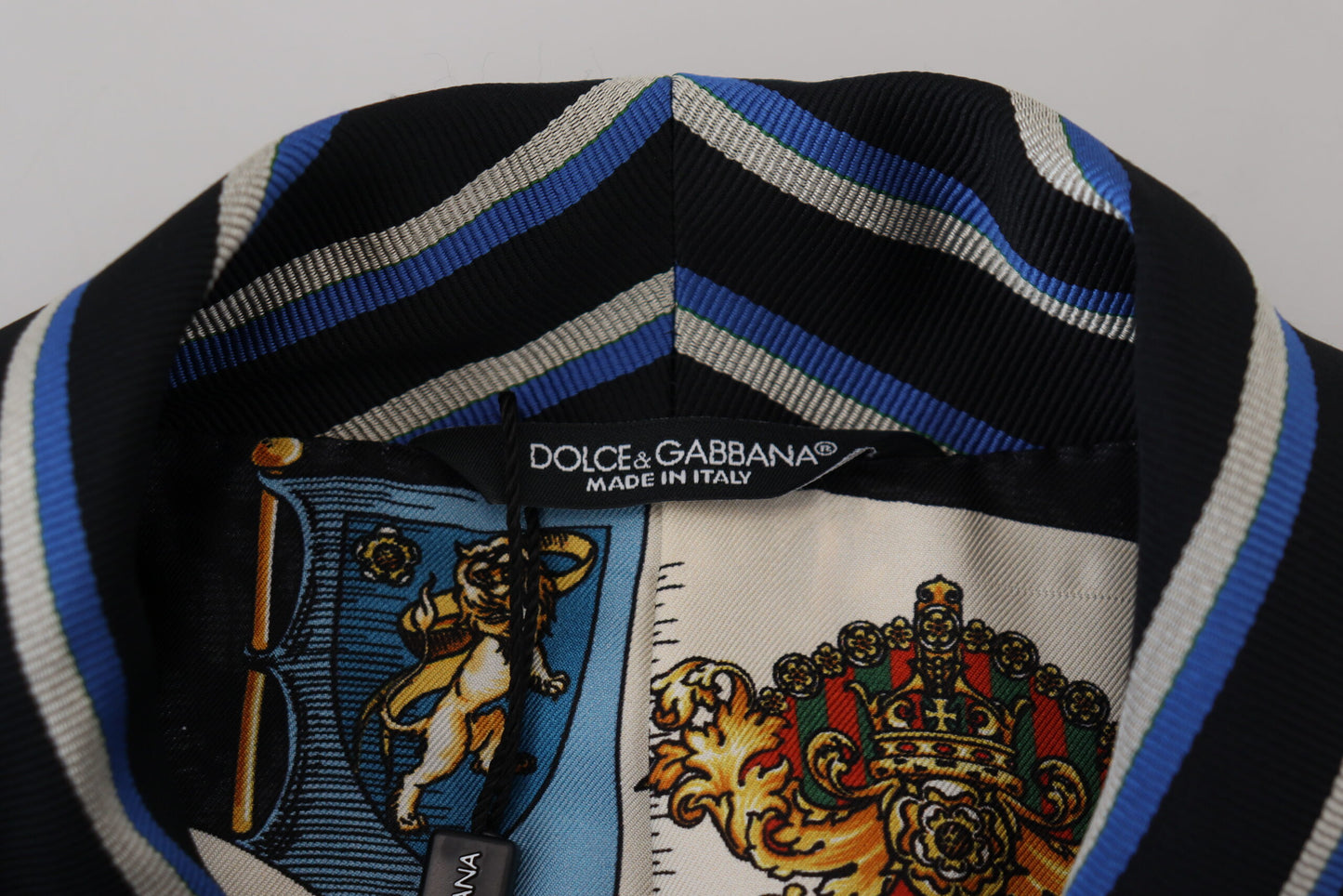 Dolce &amp; Gabbana Black Blue Martini Printed Lining Robe