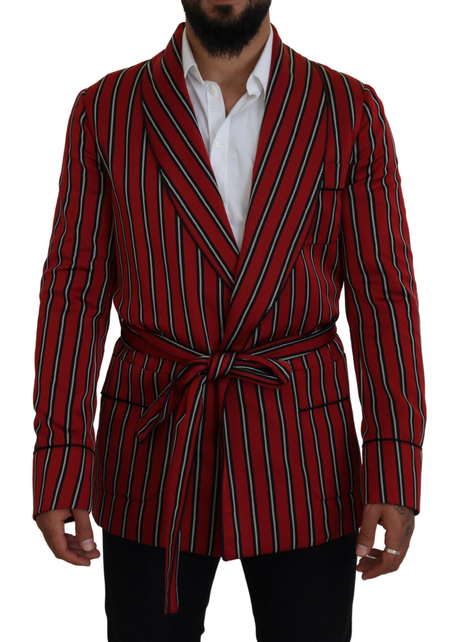 Dolce &amp; Gabbana Red Striped Martini Printed Lining Robe