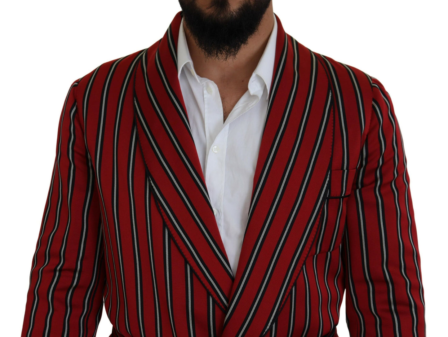 Dolce &amp; Gabbana Red Striped Martini Printed Lining Robe