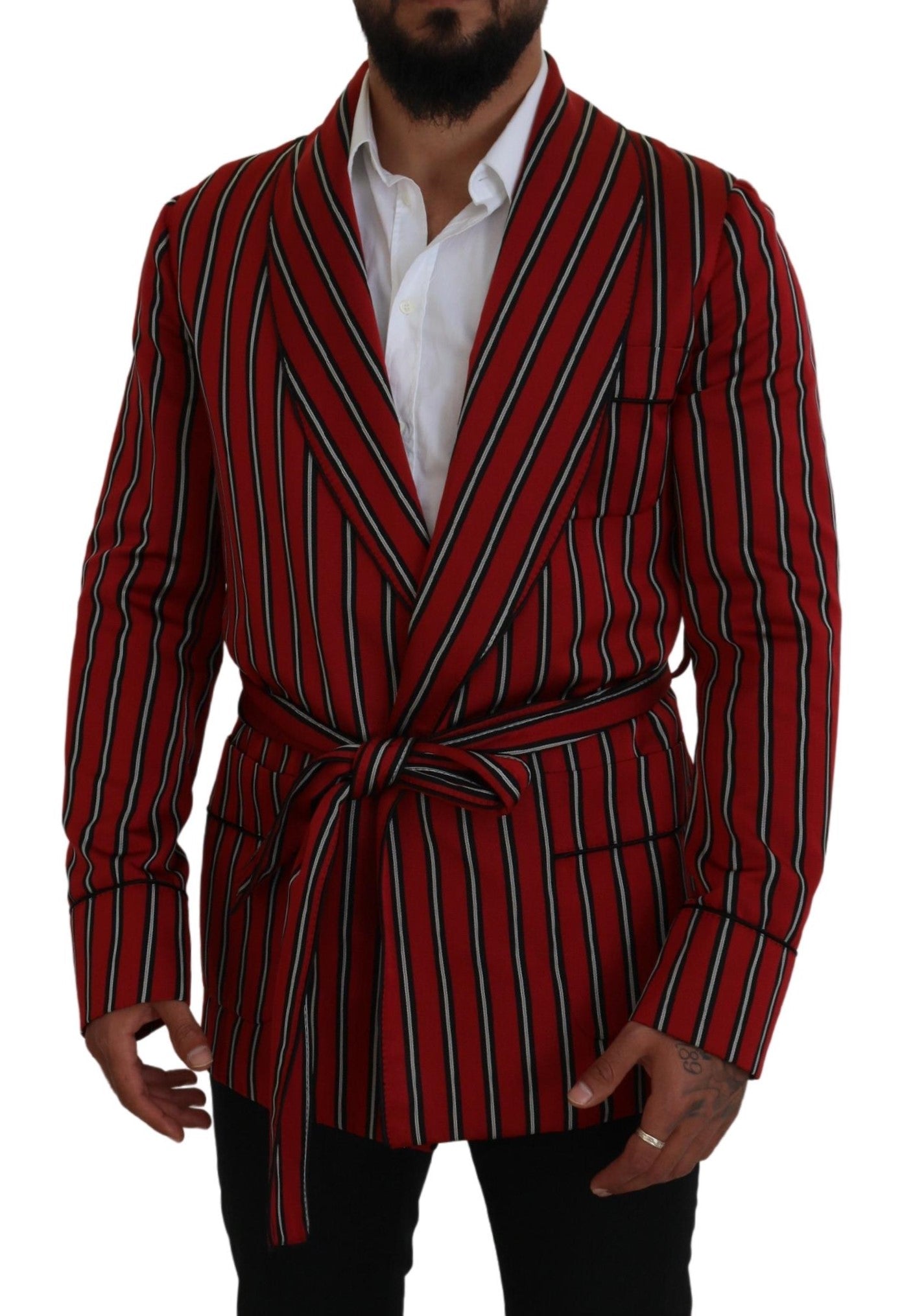 Dolce &amp; Gabbana Red Striped Martini Printed Lining Robe