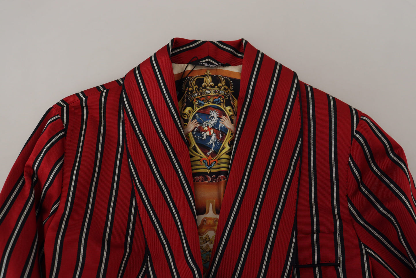 Dolce &amp; Gabbana Red Striped Martini Printed Lining Robe