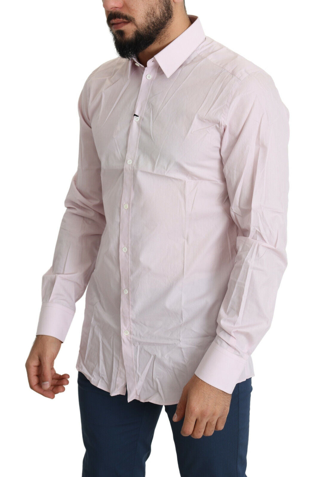 Dolce &amp; Gabbana Light Pink Cotton Formal GOLD Dress Shirt