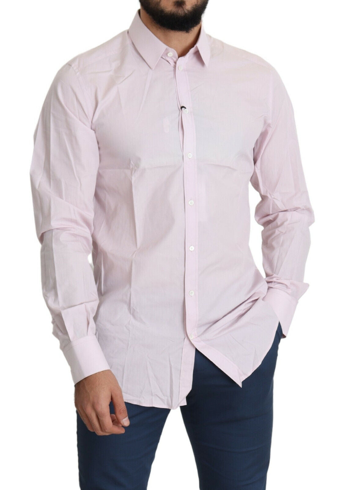 Dolce &amp; Gabbana Light Pink Cotton Formal GOLD Dress Shirt