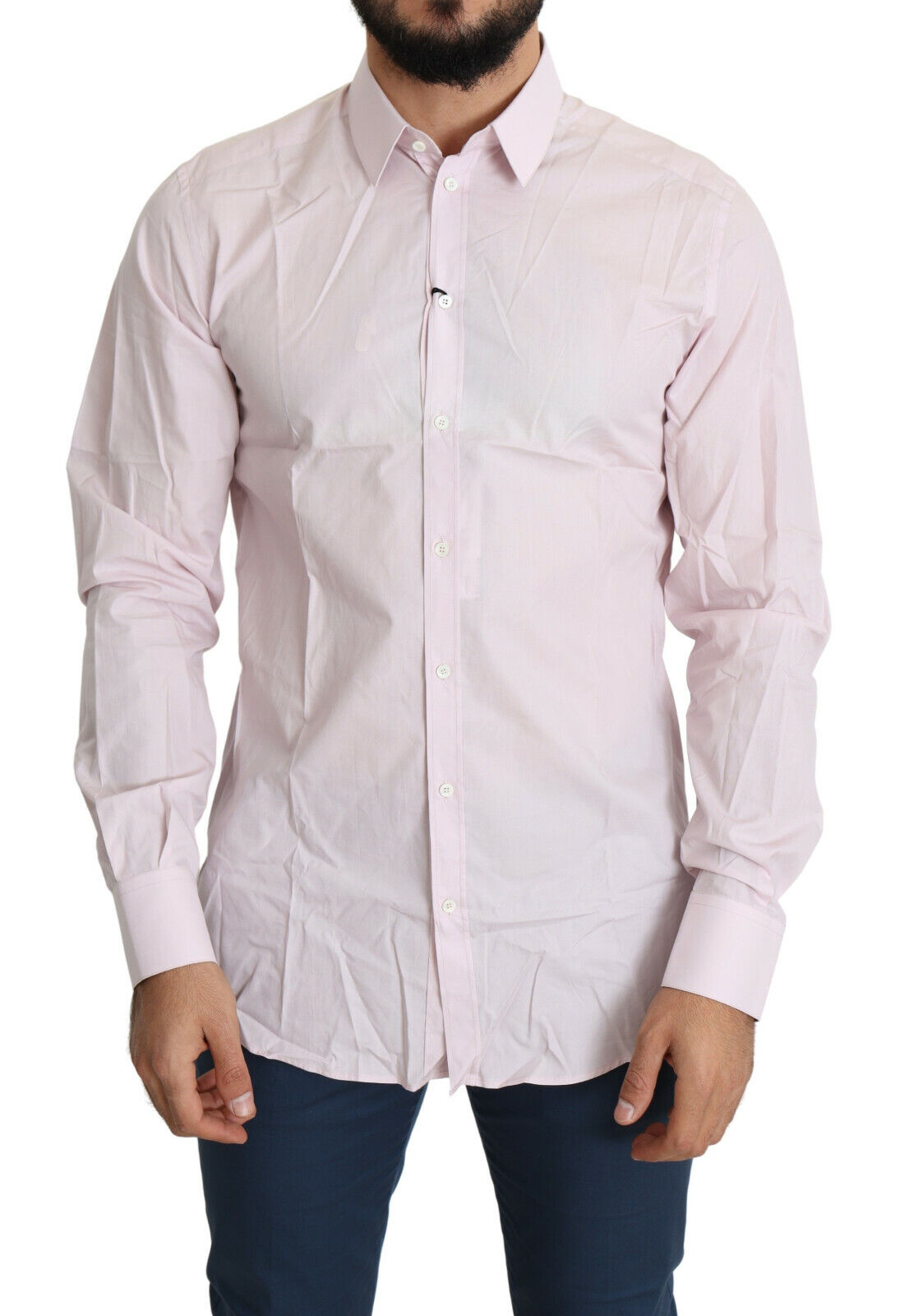 Dolce &amp; Gabbana Light Pink Cotton Formal GOLD Dress Shirt