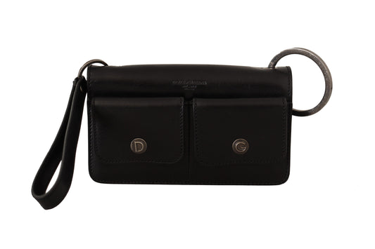 Dolce &amp; Gabbana Black Leather Wristlet Mini Bag Card Bill Wallet