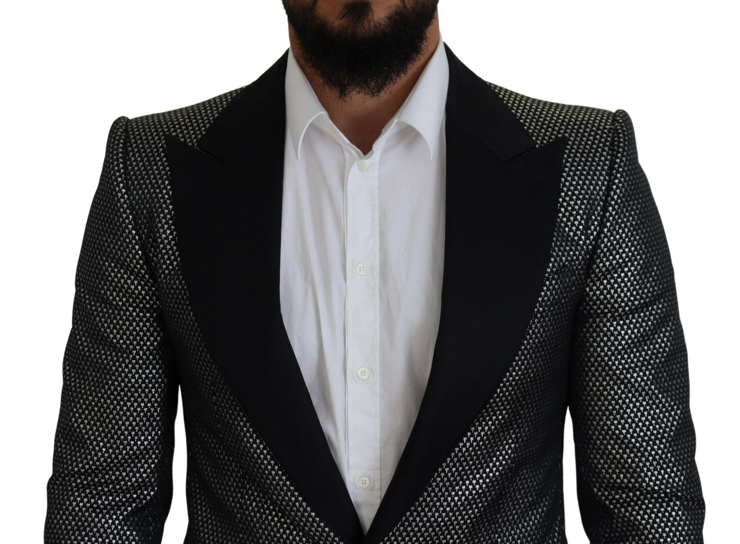 Dolce &amp; Gabbana black silver jacquard slim fit Blazer