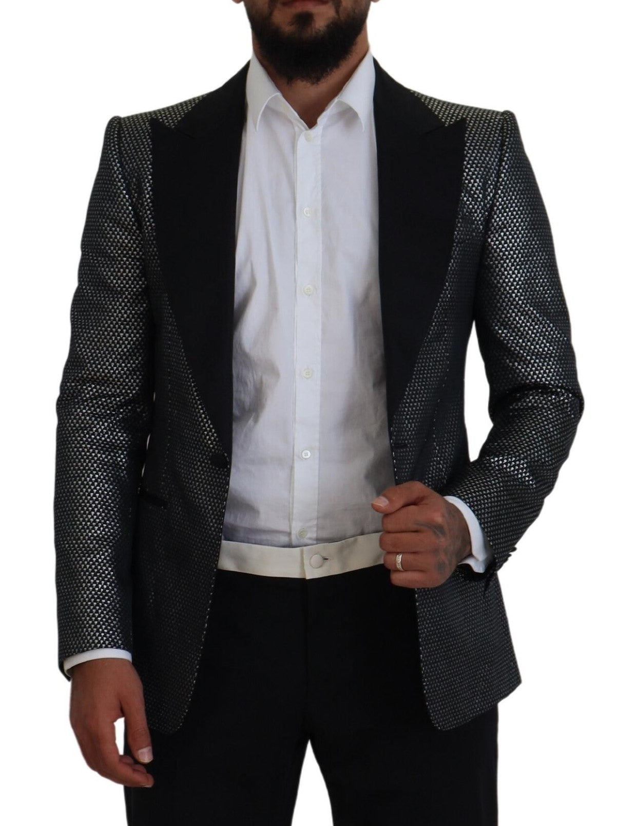 Dolce &amp; Gabbana black silver jacquard slim fit Blazer