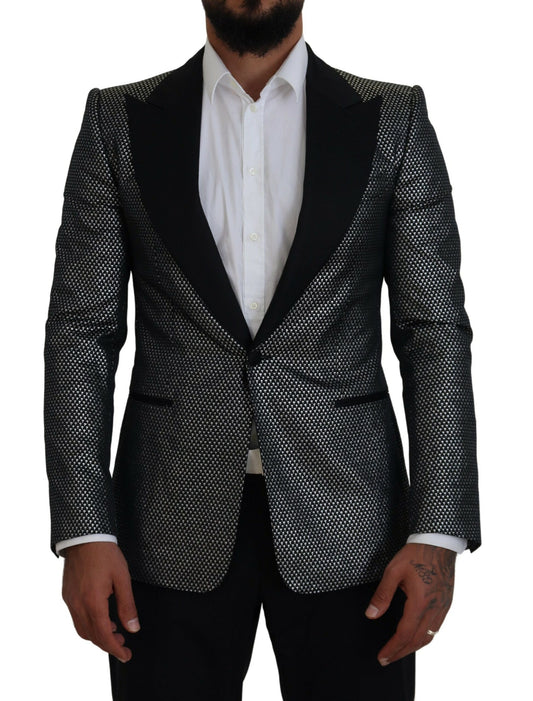 Dolce &amp; Gabbana black silver jacquard slim fit Blazer