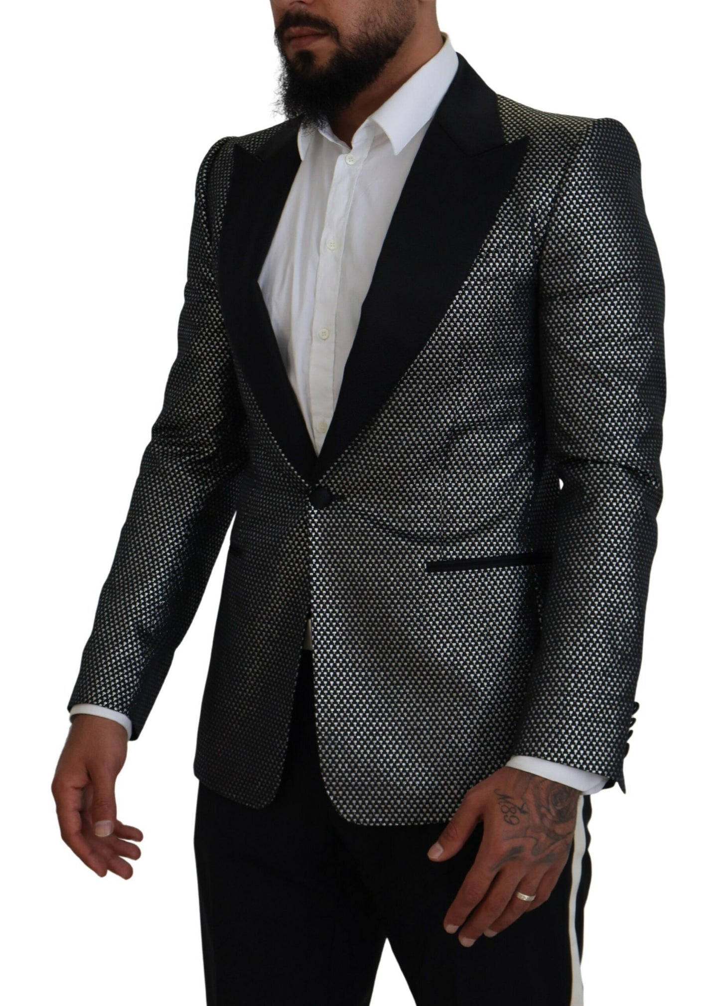 Dolce &amp; Gabbana black silver jacquard slim fit Blazer