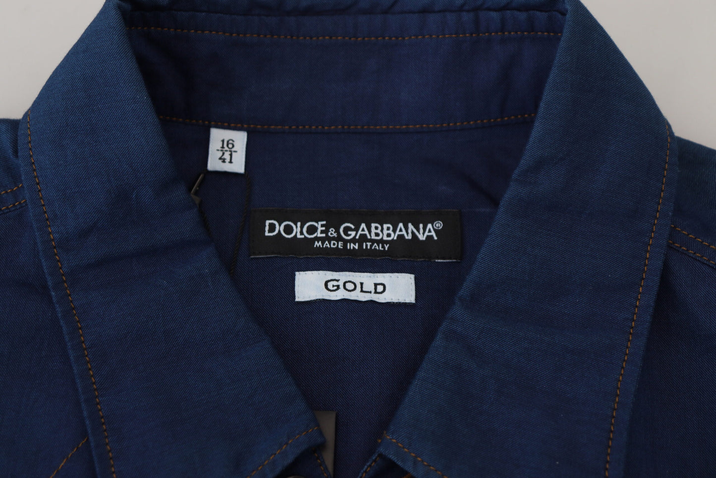 Dolce &amp; Gabbana Blue Denim Cotton Slim Fit GOLD Shirt