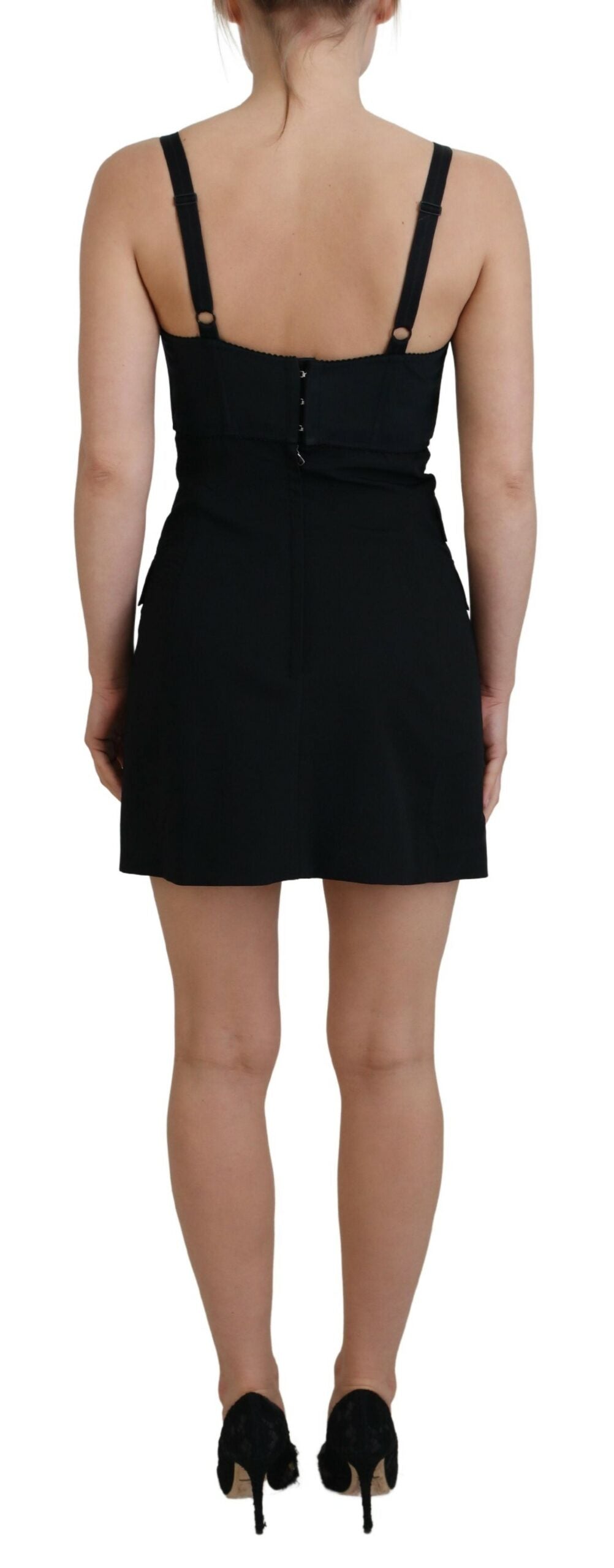 Dolce &amp; Gabbana Black Fit Wool Stretch Sheath Mini Dress