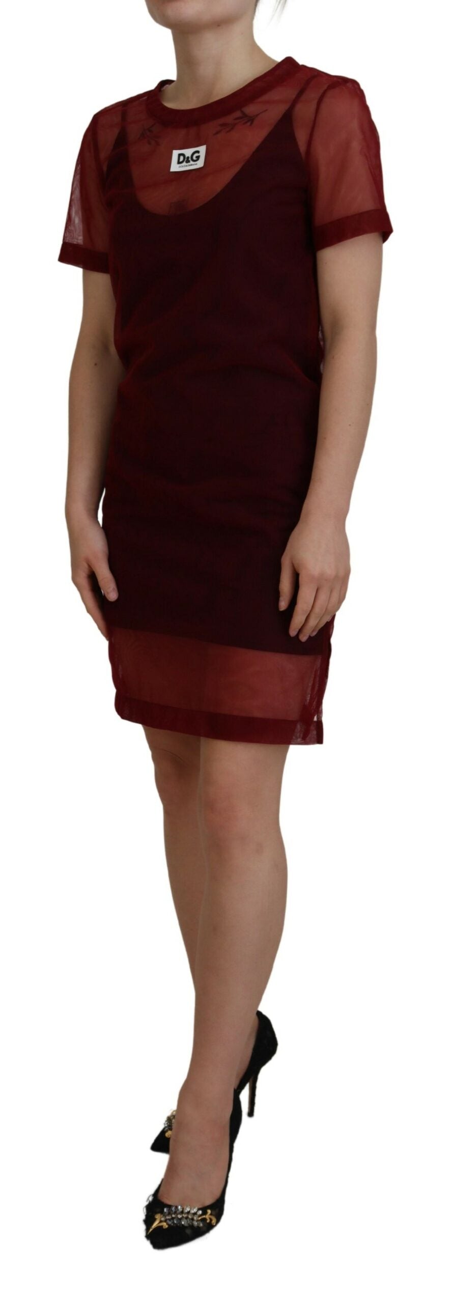 Dolce &amp; Gabbana Maroon Nylon Two Layer Shift Mini Dress