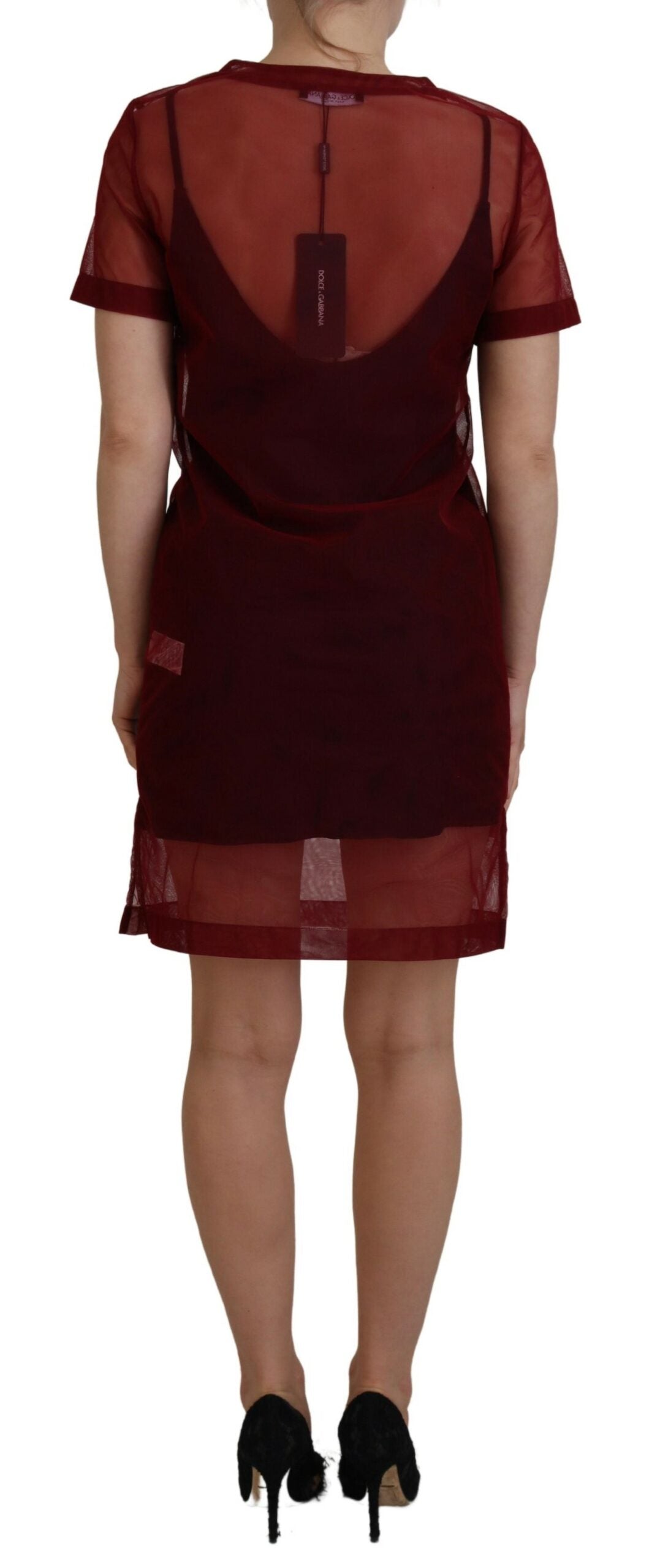 Dolce &amp; Gabbana Maroon Nylon Two Layer Shift Mini Dress