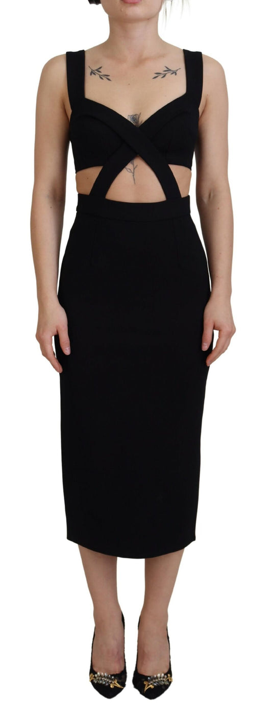 Dolce &amp; Gabbana Black Viscose Bodycon Sheath Midi Dress