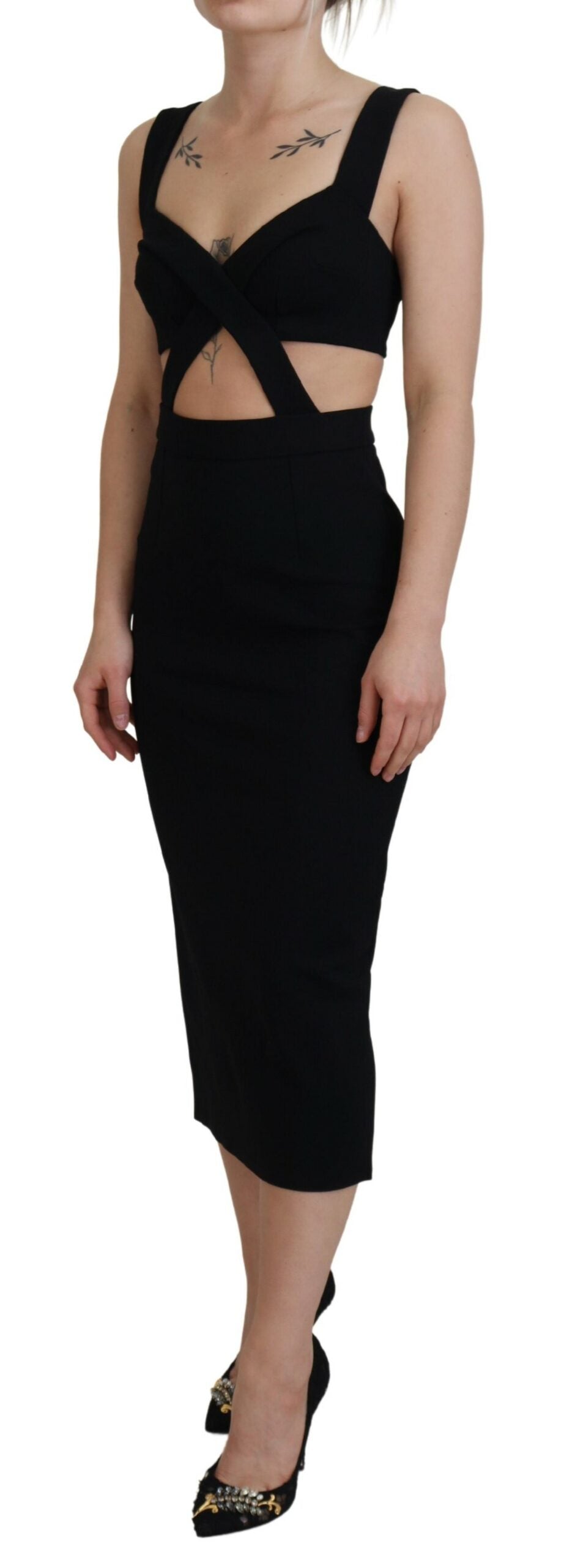 Dolce &amp; Gabbana Black Viscose Bodycon Sheath Midi Dress