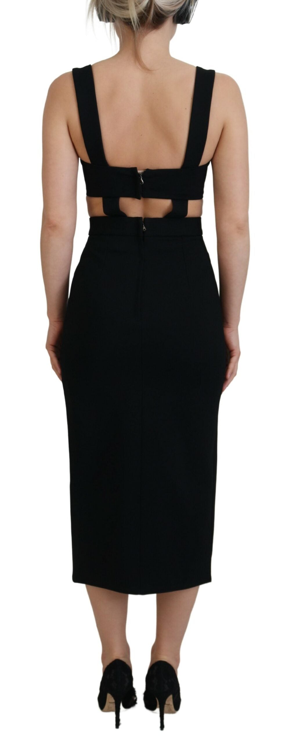 Dolce &amp; Gabbana Black Viscose Bodycon Sheath Midi Dress