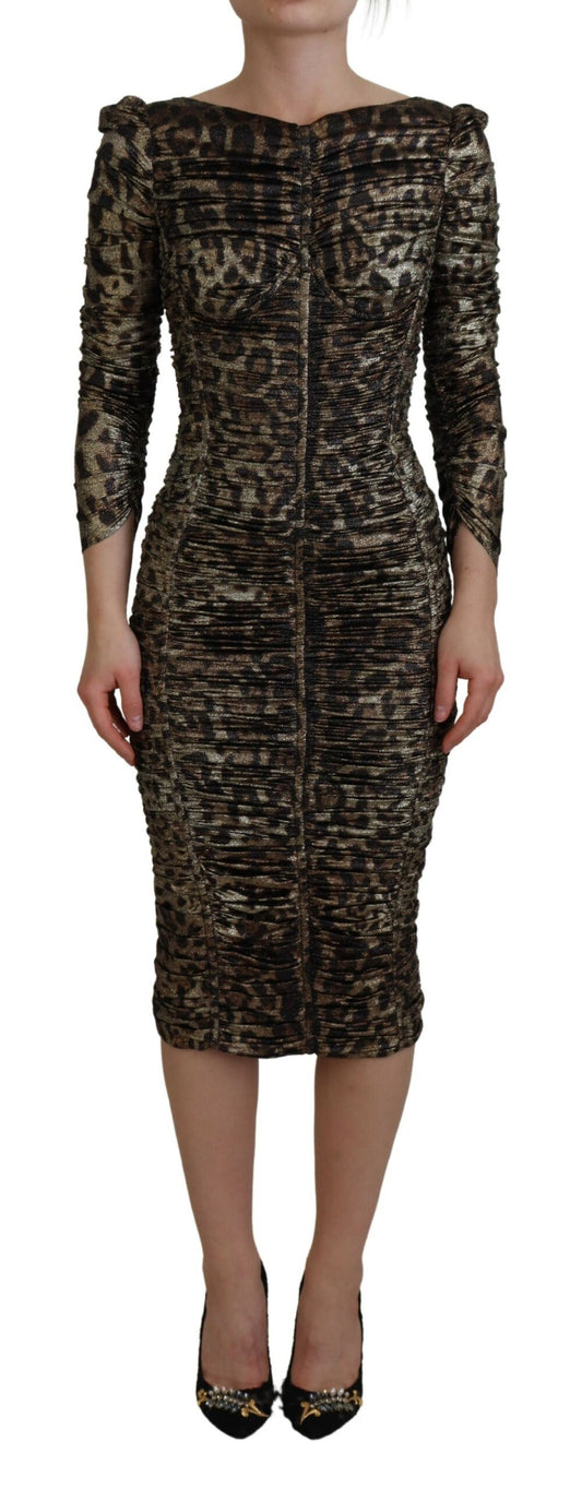 Dolce &amp; Gabbana Elegantes Midi-Bodycon-Kleid mit Leopardenmuster